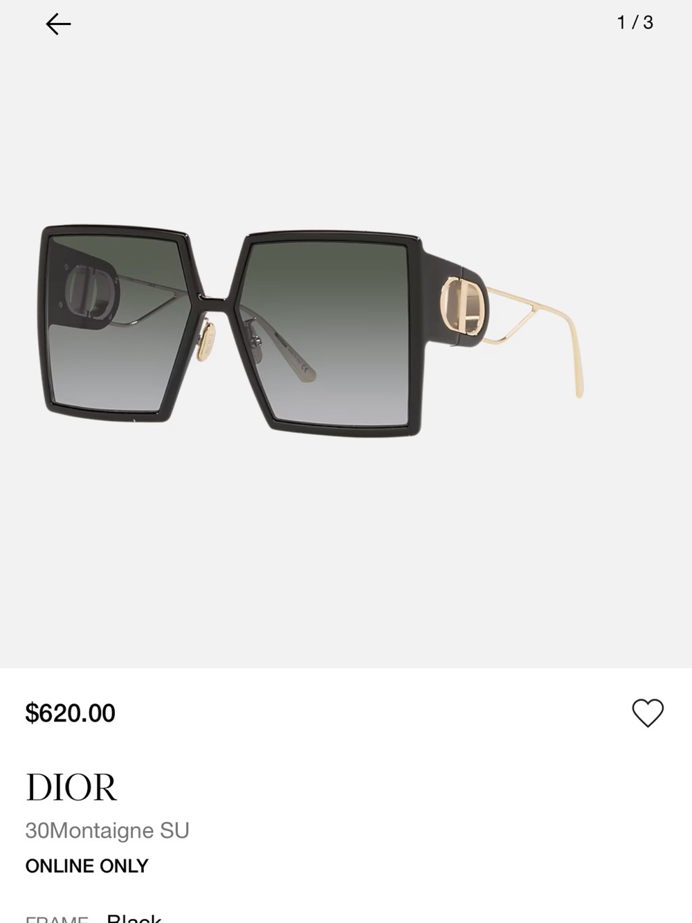Dior Black Square Frame Sunglasses with Gradient Gray Lenses and Gold Temples